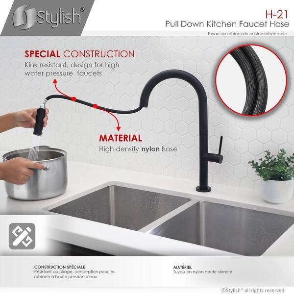 Kitchen Faucet Pull-Out Replacement Hose – 59 Inch, G1/2 Female Thread, Silicone Inner Tube With Nylon Braided Exterior – Compatible With Most Pull-Down Spray Heads – Gray/Black