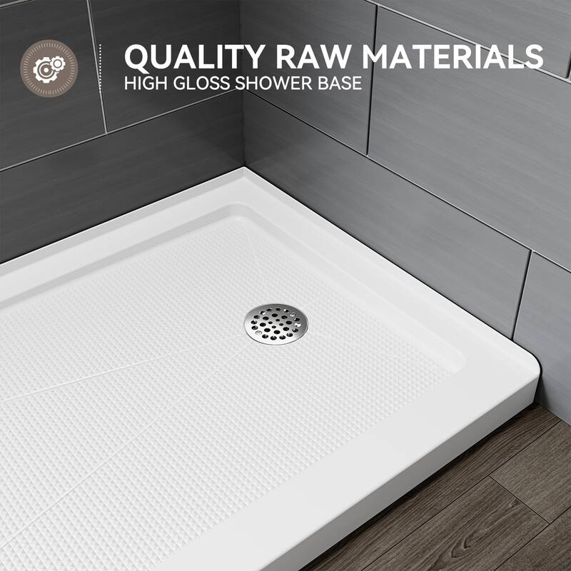 HOROW 60 x 30 Inch Alcove Shower Pan Base in High Gloss White with Wide Threshold Design - Right Drain Location