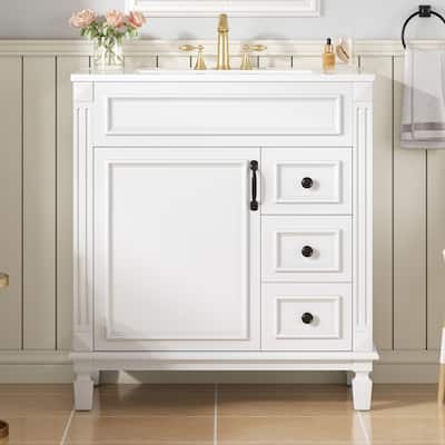30" Bathroom Vanity With Ceramic Sink - Small Bathroom Sink Cabinet, Modern Style With 2 Drawers & Adjustable Shelf
