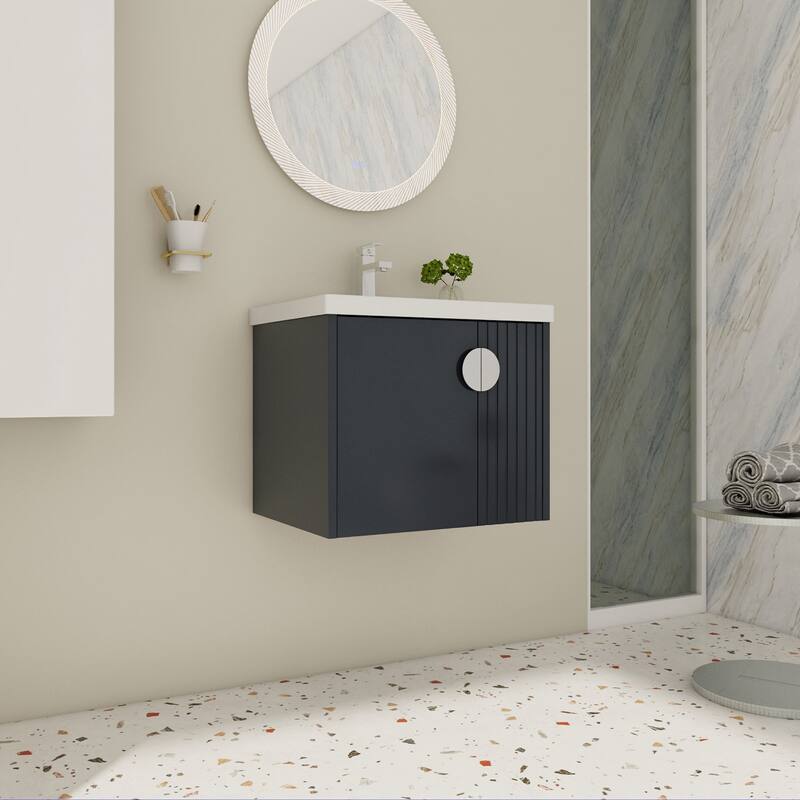 24 inch Wall Mounted Bathroom Vanity Set with Integrated Ceramic Sink