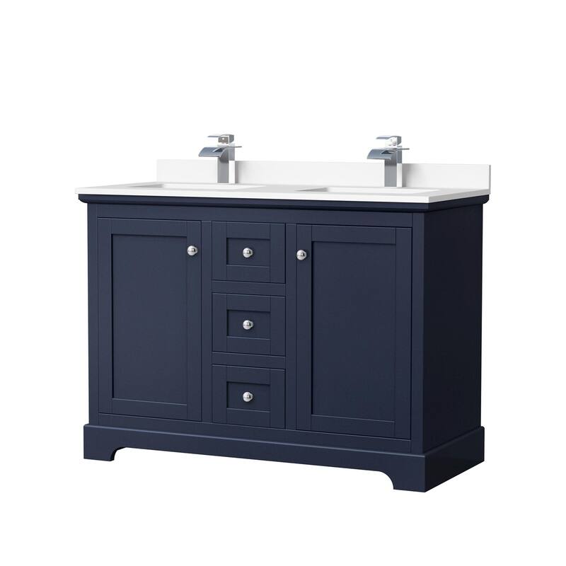 Wyndham Collection Avery 48" Free Standing Double Basin Vanity Set - Dark Blue / White Cultured Marble Top / Polished