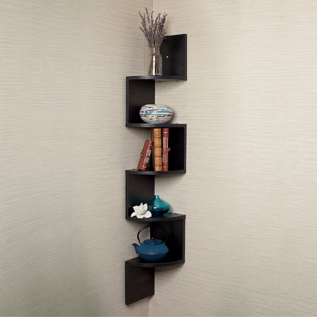 Danya B. Decorative 5-Tier Corner Floating Wall Mount Shelving Unit - Black