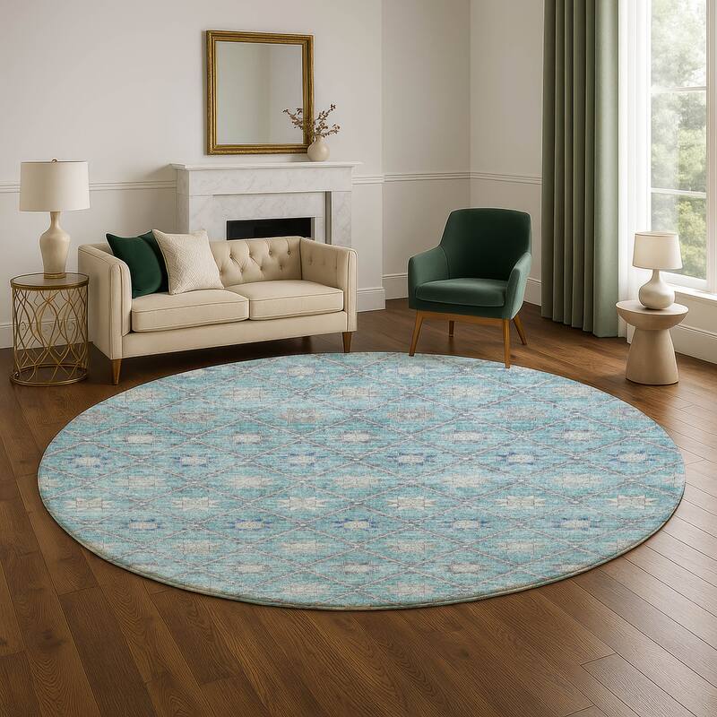 Premium Washable Super Soft Boho Trellis Mayfield Rug - Teal - 8' x 8'