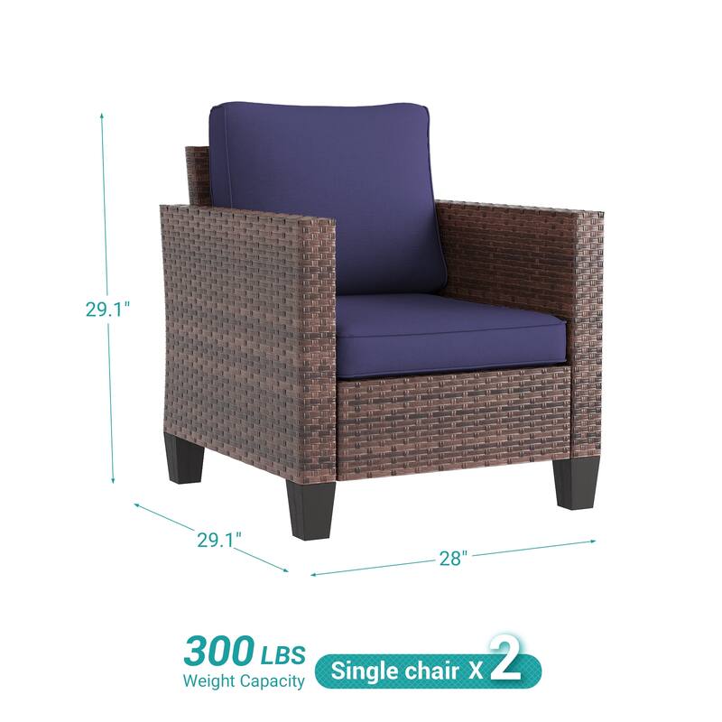 LIVOOSUN 2Pcs Outdoor Seating Sets Patio Brown Rattan Furniture Chair
