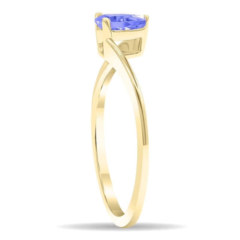 Women's Solitaire Pear Shaped Tanzanite Wave Ring in 10K Yellow Gold