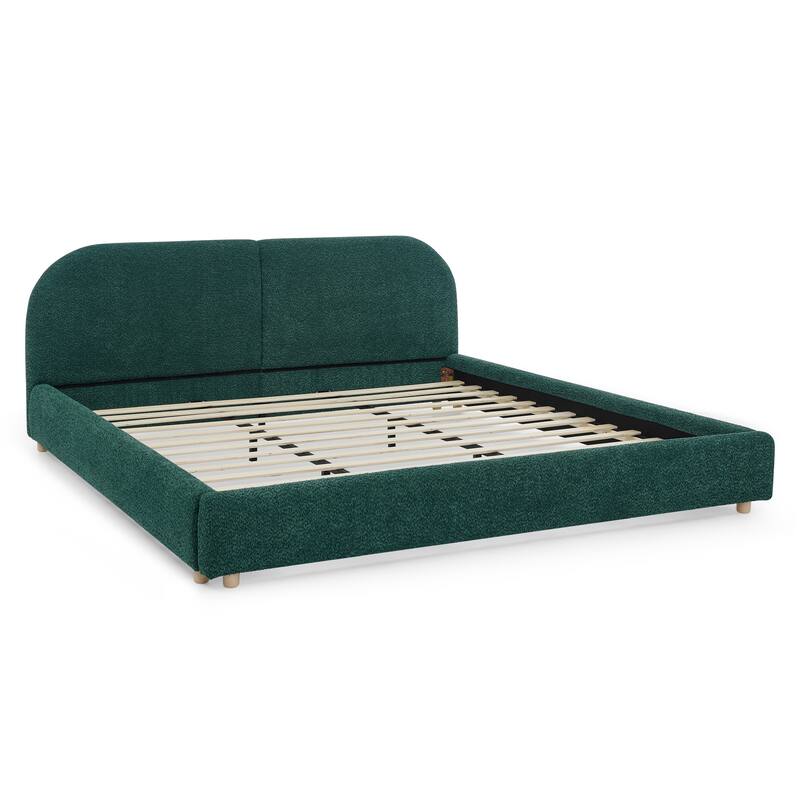 Stylish Curve-shaped Upholstered Platform Bed Frame Modern Minimalist Low Profile Bed with Curved Headboard Optional Storage Bed