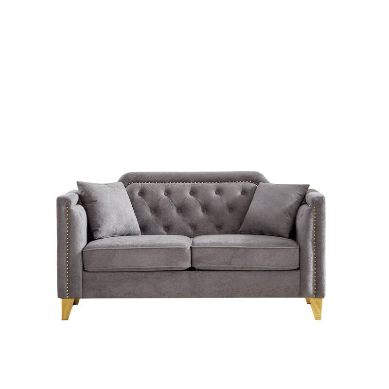 81" 3-Seat Buttons Tufted Nailheads Couch with Pillows