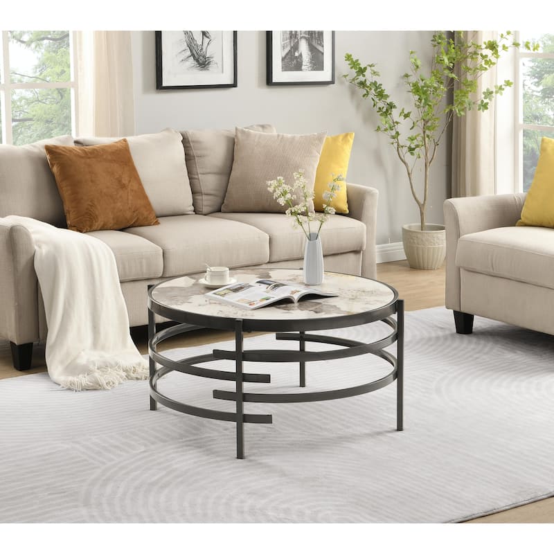 32.48'' Chrome Round Coffee Table with Sintered Stone Top