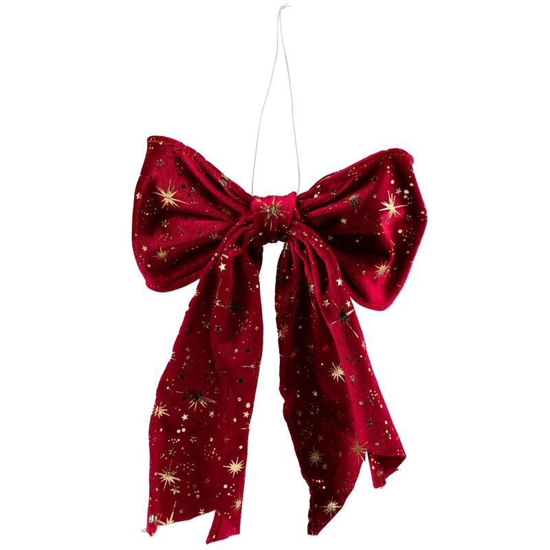 Glittered Starburst Velveteen Bow Christmas Decoration - 9"