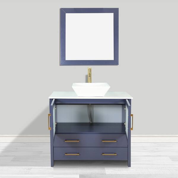 Vanity Art 12 in. W x 18.5 in. D x 30 in. H Bath Vanity Side Cabinet in Blue with Engineered Marble Top