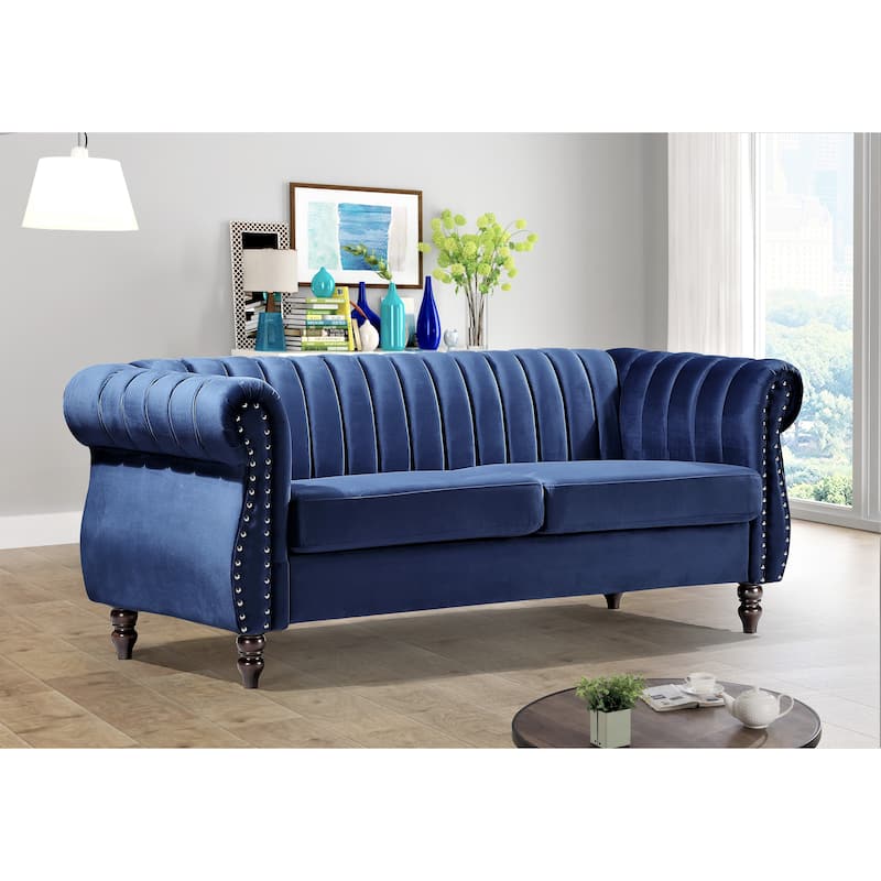 Charlot Velvet Chesterfield Rolled Arm Sofa