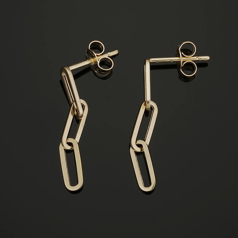 14k Yellow Gold Polished Paperclip Dangle Earrings (1 inch)