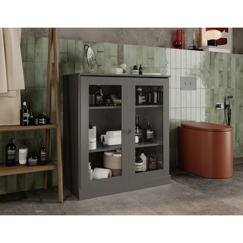 Palace Imports 100% Solid Wood 32" Bathroom Cabinet with Clear Glass Doors and Adjustable Shelves - Gray