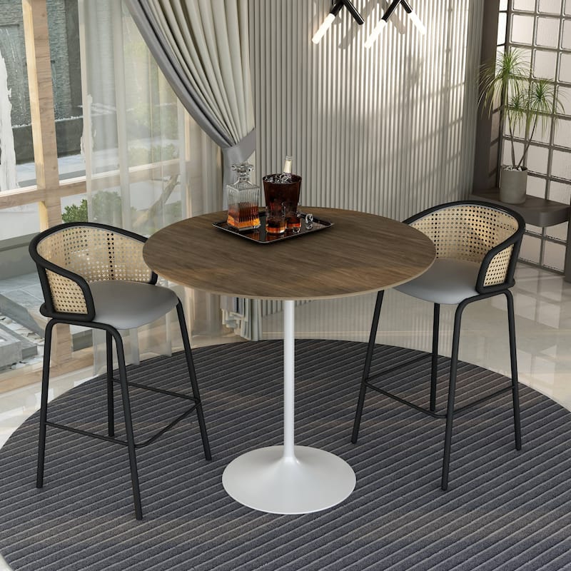 LeisureMod Verve 48" Round Dining Table with MDF Wood TableTop and White Steel Base for Kitchen & Dining Room
