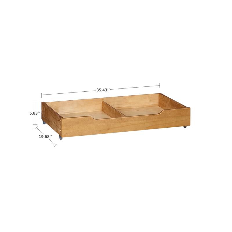 MUSEHOMEINC Solid Wood Under Bed Storage Drawer with 4-Wheels,,Suggested for Queen & King Platform Bed