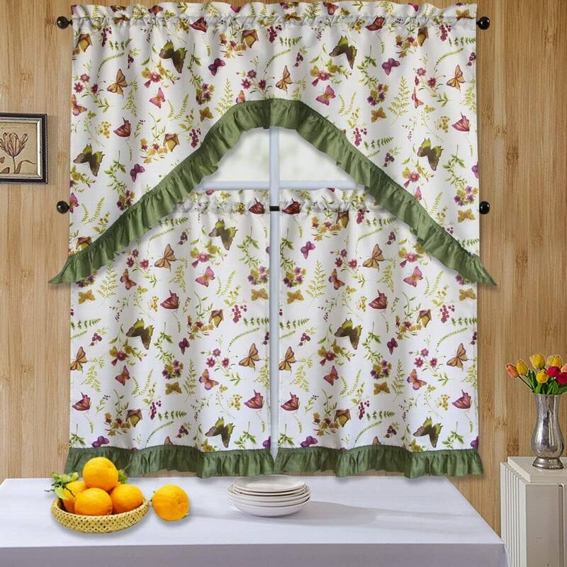 3 Piece Kitchen Curtain Rod Pocket Decorative Window Treatment Valance & Swag Curtain Set - Anita
