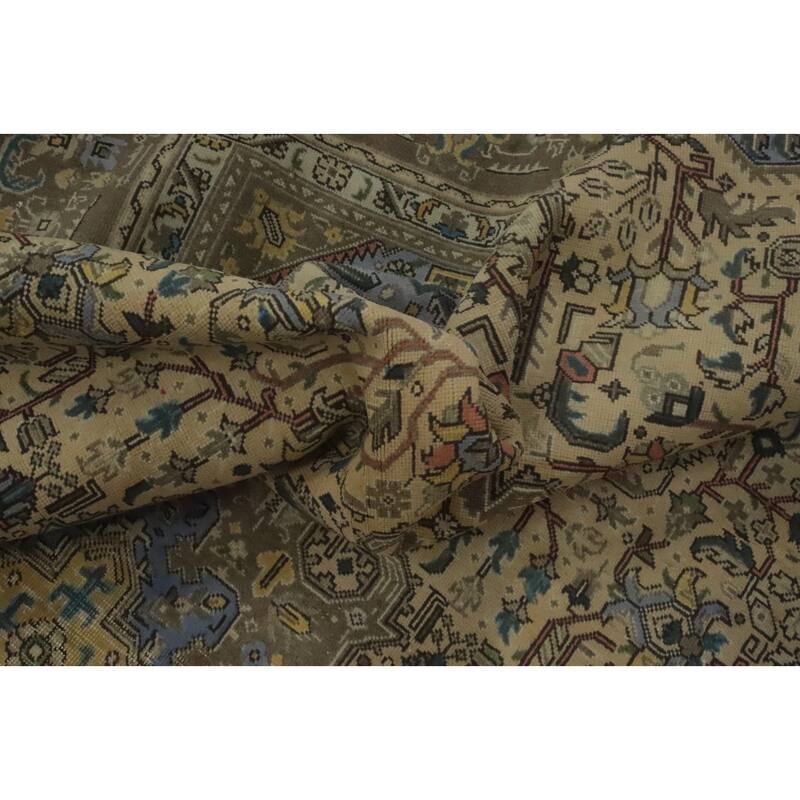 Hand Knotted Oriental 100% Wool Carpet Traditional Medallion Beige & Ivories Tabriz Area Rug - 9' 5'' X 6' 5''