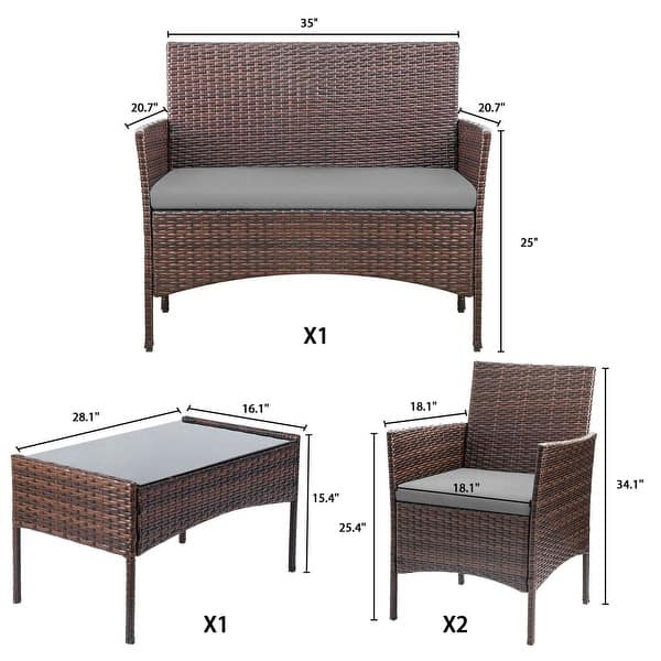 dimension image slide 2 of 6, 4 Pieces Patio Wicker Furniture Sets Outdoor Indoor Use chair Sets