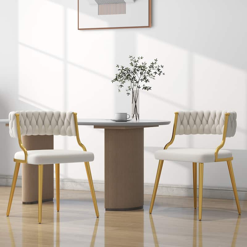 Set of 4 Tufted Velvet Dining Chair with Metal Legs - Ivory - Set of 2