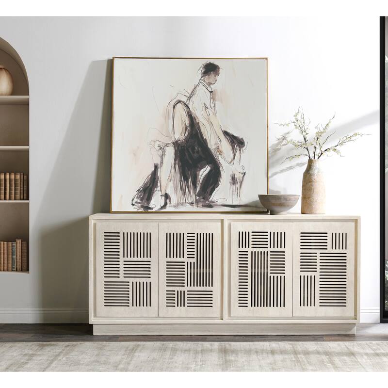 Classic Home Lila 4-Door Mango Wood Buffet Sideboard - Cream White