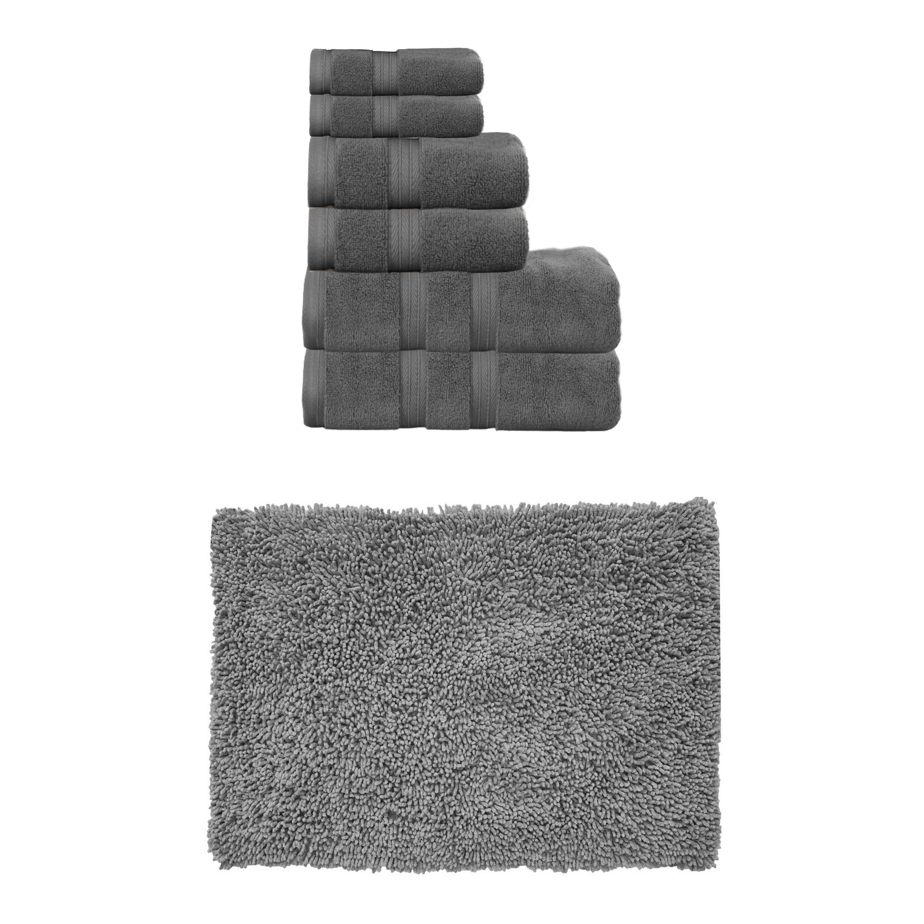 Home Weavers Fantasia Collection 100% Soft Cotton 6 Pc Towel Set & 1 Pc 21x34" Bath Rug, Machine Washable & Non Slip (Set of 7)