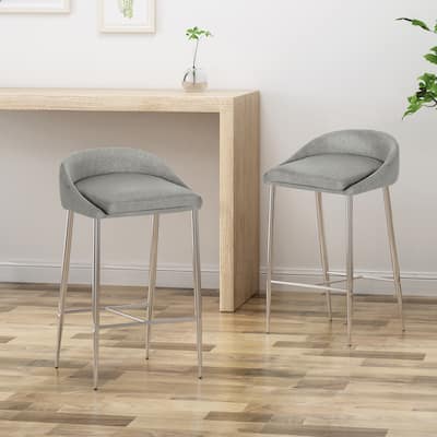 26" Modern Set of 2 Bar Stools with Padded Seats, Chrome Metal Base, Footrest, Suitable for Bar Dining Room and Living Room