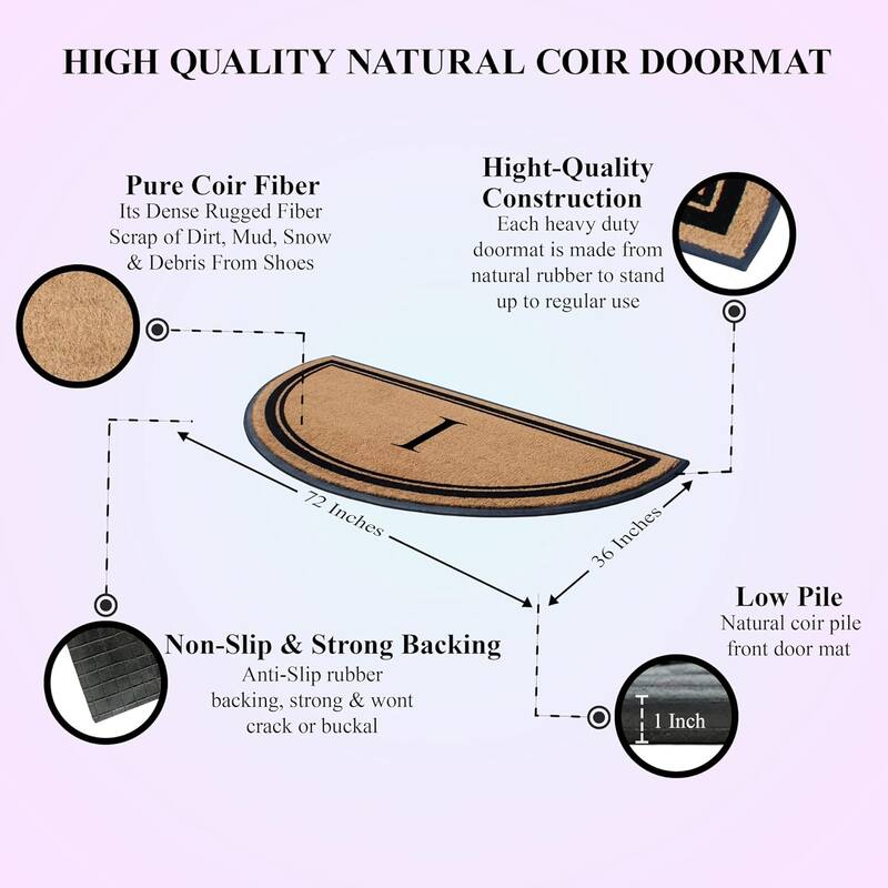 A1HC Natural Coir & Rubber Hand Flocked Thick Durable Monogrammed Doormats, 36" x 72"