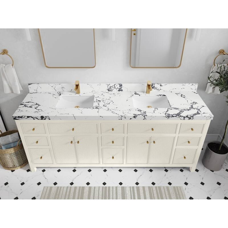 Willow Collections 84 in. W x 22 in. D Sonoma Free Standing Reeded Double Sink Bathroom Vanity with Countertop - 2"Viola Night - Ivory