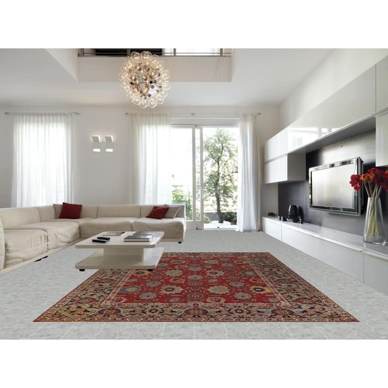 Hand Knotted Oriental 100% Wool Carpet Traditional All-Over Red Tabriz Area Rug - 13' 6'' X 10' 2''