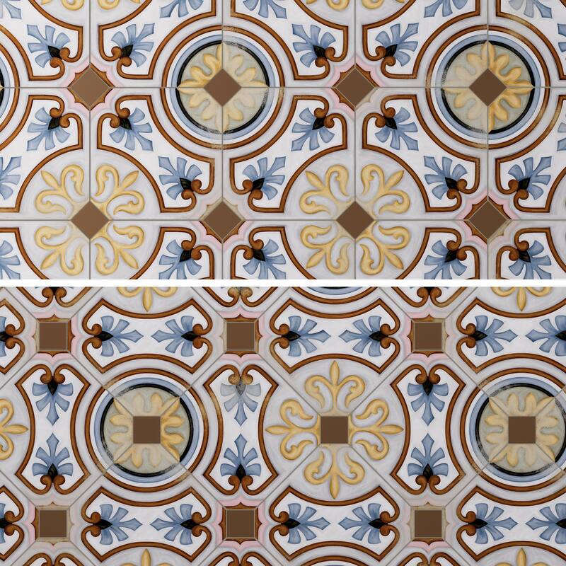 Merola Tile Vaudeville Octagon Deco Diglas with Taco Marron 7-7/8" x 7-7/8" Porcelain Floor and Wall Tile