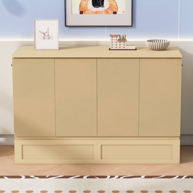 Full/Queen Size Murphy Bed Wall Bed with a Large Storage Drawer, Space Saving Murphy Cabinet Bed w/ a set of Sockets & USB Ports