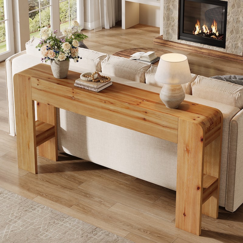 Solid Wood Console Table, 63-Inch Farmhouse Sofa Table Behind Couch