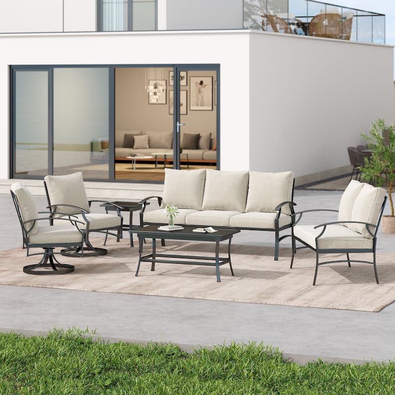 6-Piece Patio Sofa/ Loveseat/ Swivel Chair Seating Group with Cushions - Beige