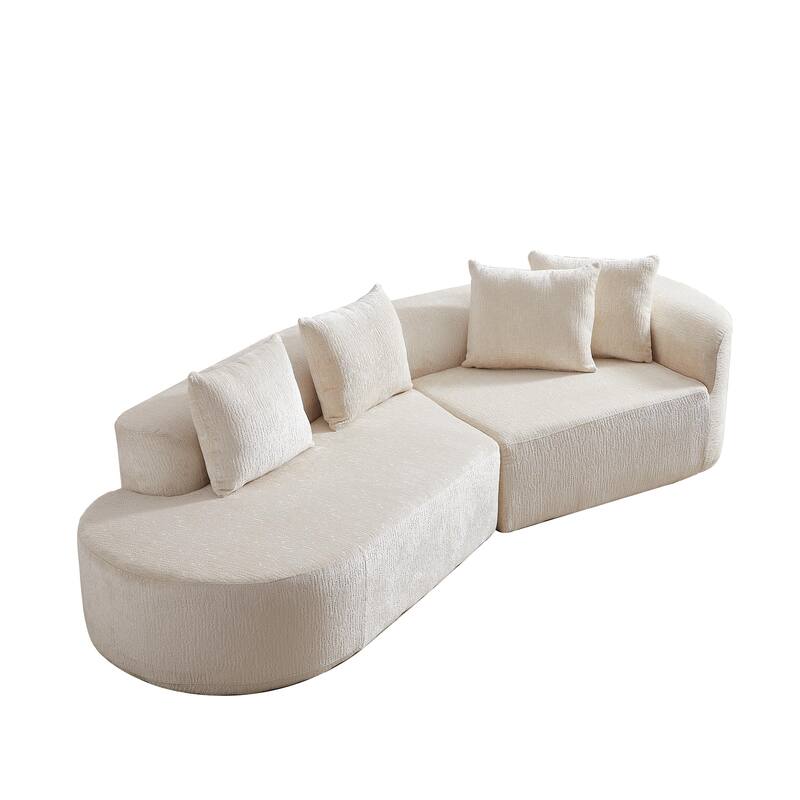 114" Chenille Cloud Sectional Sofa with Extra Deep Seating, and 4 Throw Pillows & No-Assembly Design