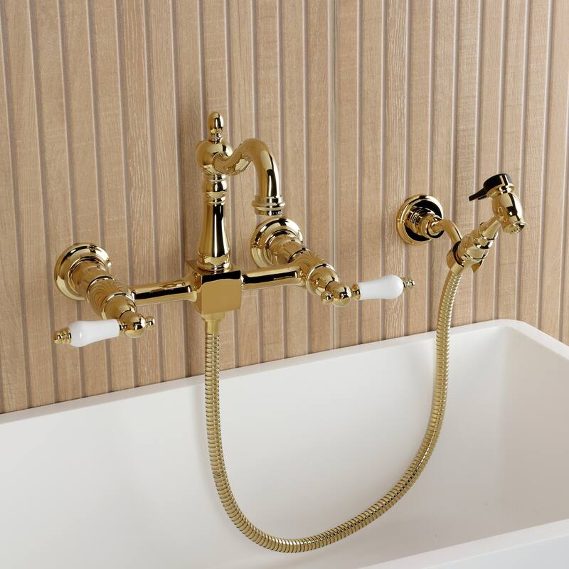 Kingston Brass Essex Double-Handle Wall-Mount Pre-Rinse Bridge Kitchen Faucet