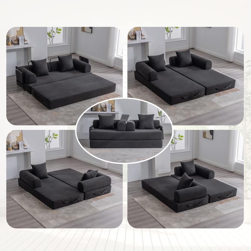 Foldable and compressible sofa, featuring a sturdy metal frame, It allows you to freely create a personalized leisure area - Black