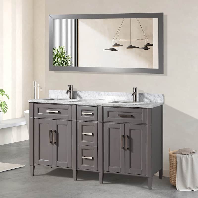 Vanity Art 60 in. Modern Double Sink Bathroom Vanity with Top and Mirror