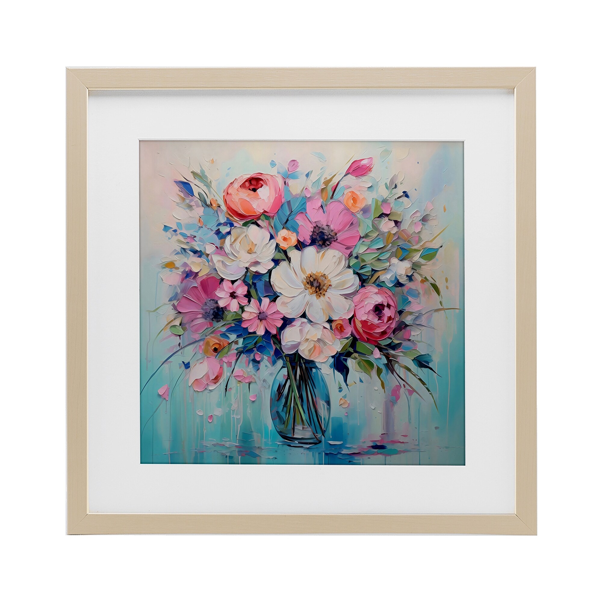 Stupell Faux Textured Bouquet on Blue Under Glass Framed Design By Creative Studio