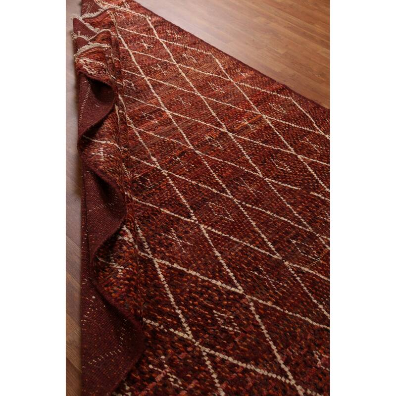 Hand Knotted Oriental 100% Wool Carpet Modern Geometric Red Moroccan Area Rug - 7' 10'' X 5' 7''