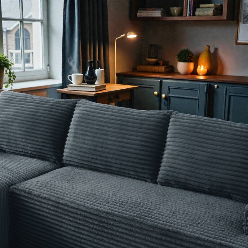 L Shaped Cloud Sectional Sofa with Deep Seat, Corduroy Modular Sleeper Couch, No Assembly Required