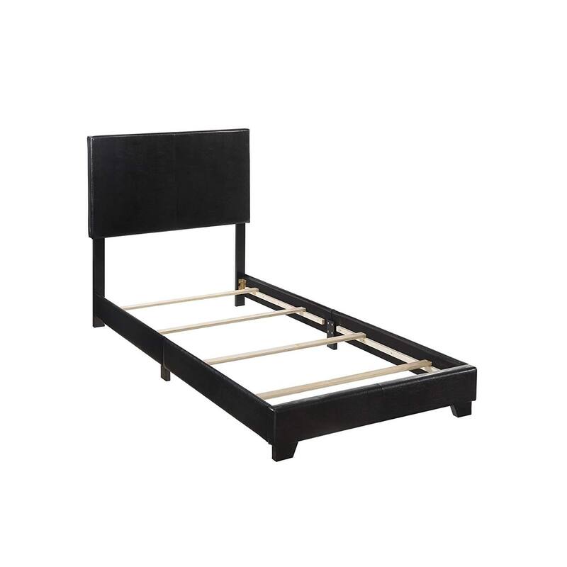 Erin Upholstered Twin Bed - Modern Black Faux Leather Platform Bed Frame