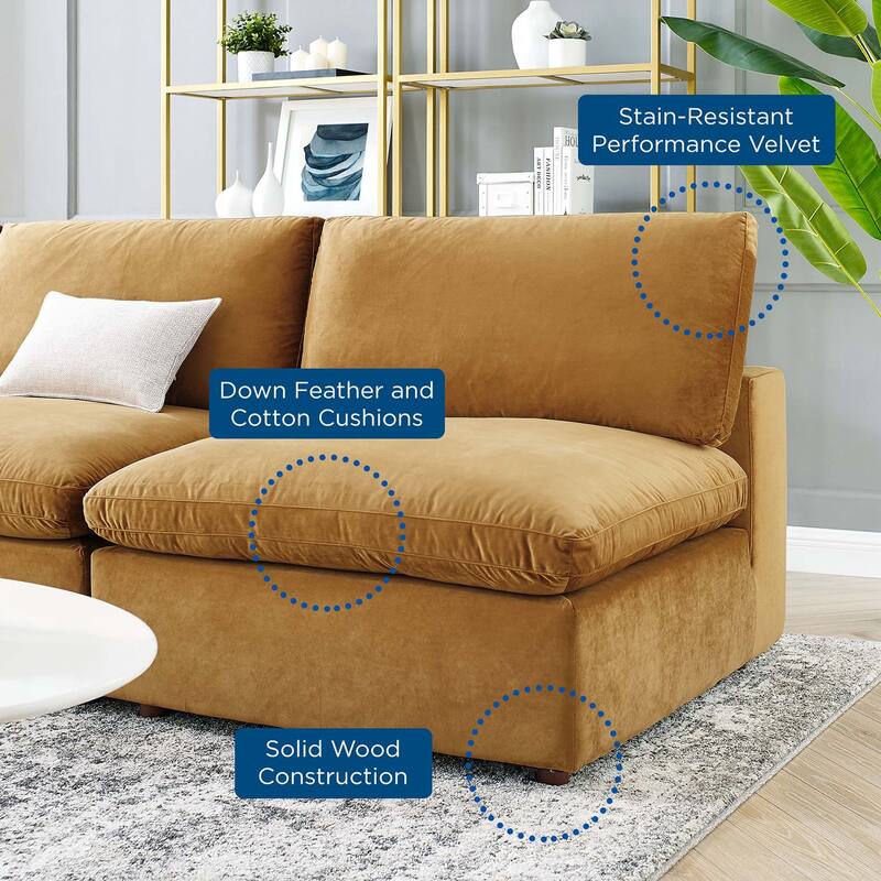 Commix Down Filled Overstuffed Velvet 5-Piece Sectional Sofa