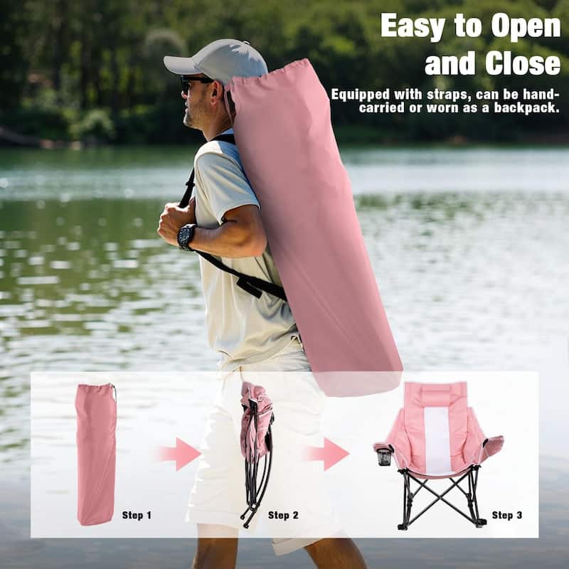 BOSSIN Heavy-Duty Oversized Rocking Camp Chair, Portable Folding w/Cup Holder, Cooler & Pocket for Camping, Beach, Backyard