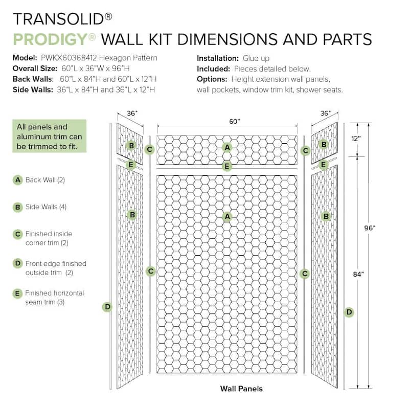 Transolid PWKX60368412 Prodigy 96" H x 60" W x 36" D Three Panel