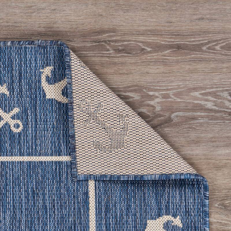 Sevita Tides Nautical Anchor Border Navy/White Performance Indoor/Outdoor Area Rug