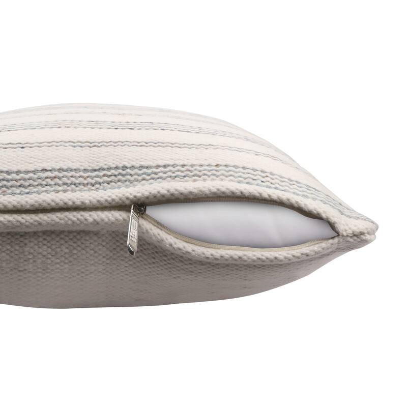 Handwoven Reversible Striped Outdoor Throw Pillow Cover - 20" - Cream and Light Blue
