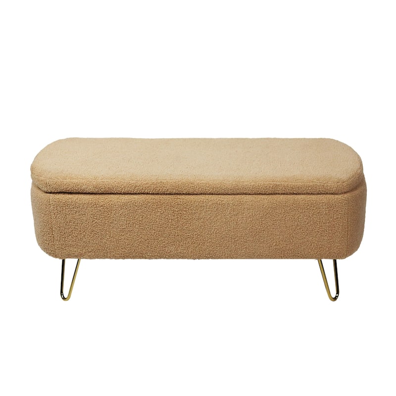 Oval Storage Ottoman Bench with Gold Legs by GDFStudio - 39.37"L x15.75"W x 15.50"H