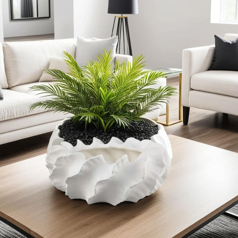 Velz Decorative Planter, 16 Inch Wavy Edge, Matte White Ceramic