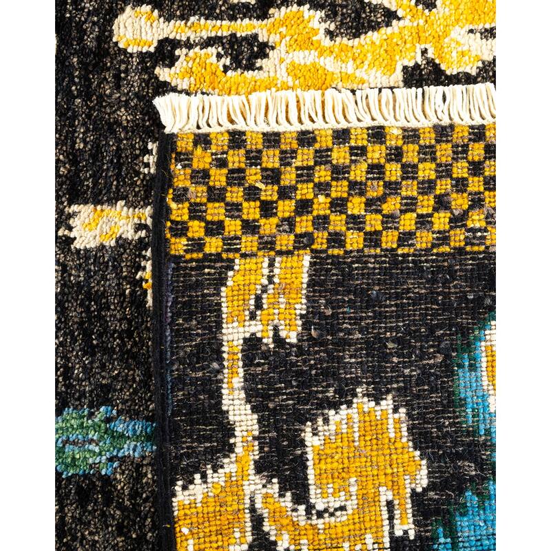 Overton Hand Knotted Wool Vintage Inspired Modern Contemporary Modern Black Area Rug - 7' 10" x 9' 10"
