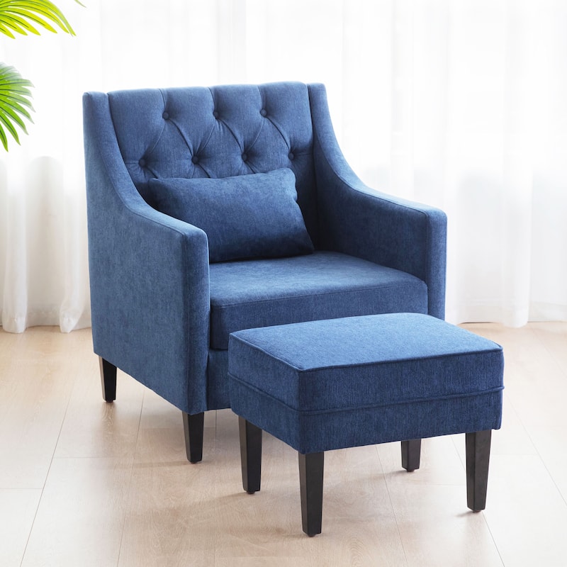 HUIMO Arm Chair Comfy Club Chair with Ottoman and Pillow